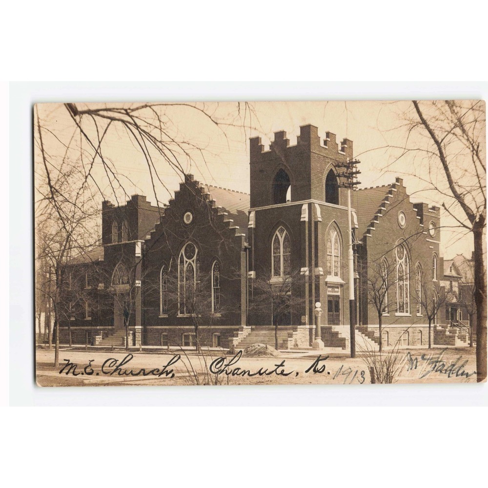 RPPC 1913 M.E. Methodist Episcopal Church Chanute Kansas KS Real Photo Postcard
